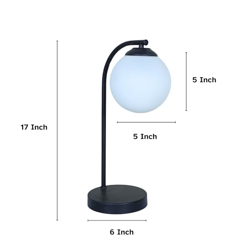 Image of tu casa Black Metal Table Lamp | White Glass Shade | Durable Metal Construction | Modern Home Decor | Without Bulb | Ambient Lighting for Bedroom, Living Room, Lounge, Office, Study & Festival Gifting