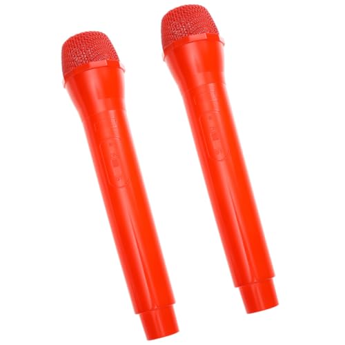 SOPOTUTU 2 Piezas Accesorios De Micrófono De Simulación Vlogs Micrófonos Pretender Falso Karaoke Fiesta Utilería De Micrófono De Simulación Simule El Micrófono Fewend Rojo Abs