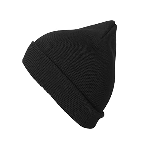 CANCA Unisex Cuff Warm Winter Hat Knit Plain Skull Beanie Toboggan Knit Hat/Cap (Black), Large
