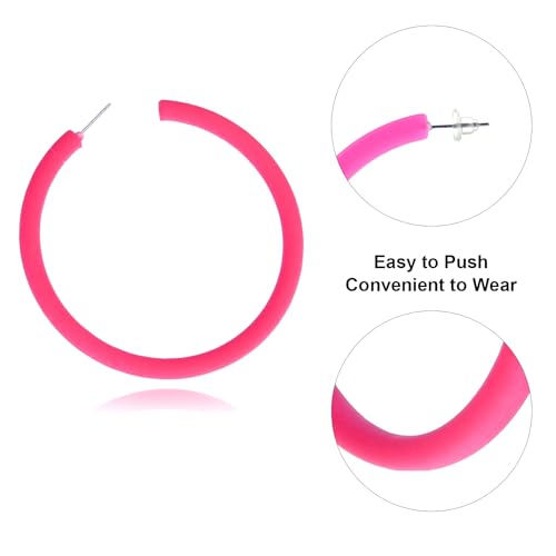Neon Retro Acrylic Large Hoop Earrings - 80s 90s Style - Colorful Big Hoop Statement Earrings - Hot Pink - Lightweight - Perfect for 80s Party Accessories3