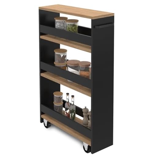 IDMarket - Desserte de cuisine gain de place HAGA chariot de rangement à étages noir et façon hêtre