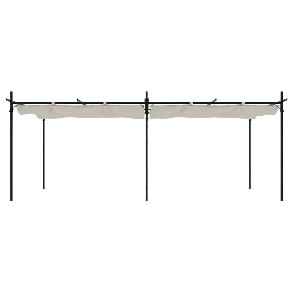 Pergola z rozsuwanym dachem, kremowa, 589 x 292 x 230 cm, malowana proszkowo rama stalowa, dach poliestrowy, pawilon ogrodowy na taras, balkon, imprezę w ogrodzie, wydarzenie, grillowanie