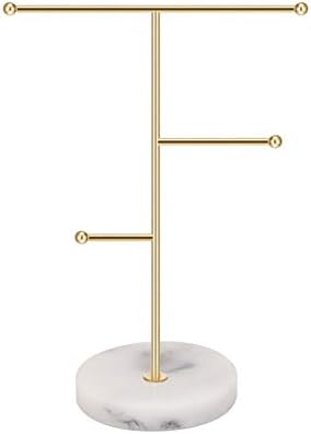 Hileyu Jewelry Stand Display Necklace Holder T-Bar Plated Metal Tabletop Jewelry Organizer Tower for Hanging Pendant Earring Bracelet Rings Accessories (Gold)