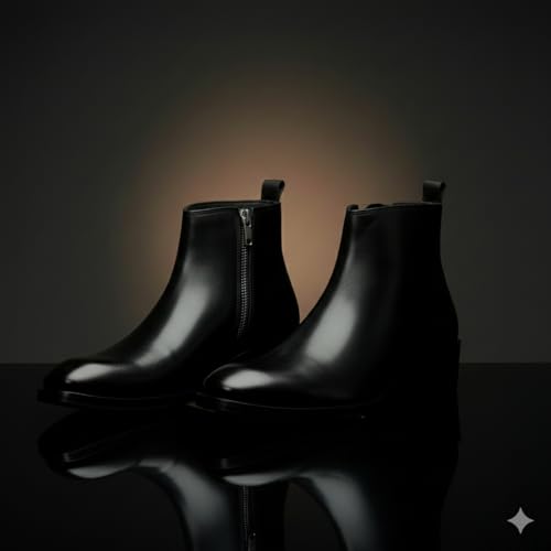 Image of Men's Chelsea Boots with Zipper closure | Croc Textured Leather | Cuban Heel | Italian Design | TPR Sole | Cushioned Insole