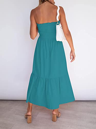 Image of ZESICA Women's Summer Boho Strapless Maxi Dress 2026 Casual Off Shoulder Smocked Flowy A Line Beach Holiday Long Dresses
