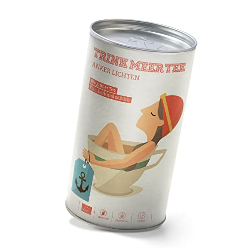Trink Meer Tee ANKER LICHTEN - Bio Grüner Tee| hocharomatisch | Bio Tee aus China | fein herb & süßlich | Grüner Tee mit floralen Noten | loser Grüner Tee in hübscher Teedose | Geschenk | 120g Cover