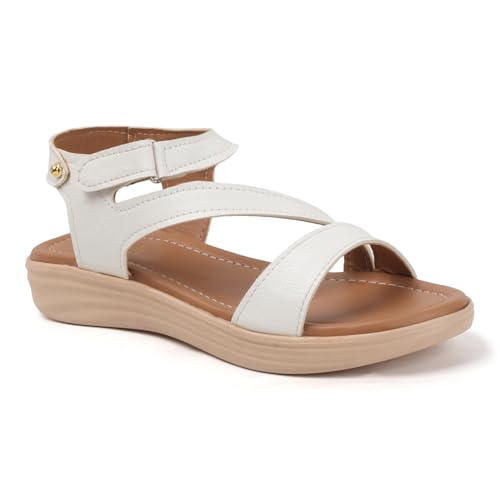 Image of Aurish Women's Flats Sandal, Flats Sandal (White, UK Footwear Size System, Adult, Women, Numeric, Medium, 6)