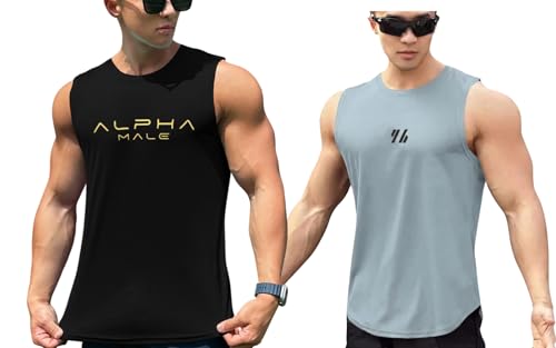 Image of Men's Sandow Sleeveless Vest - Slim Fit Ribbed Cotton Blend Tank Top - Lightweight Crew Neck Gym Workout Undershirt for Summer