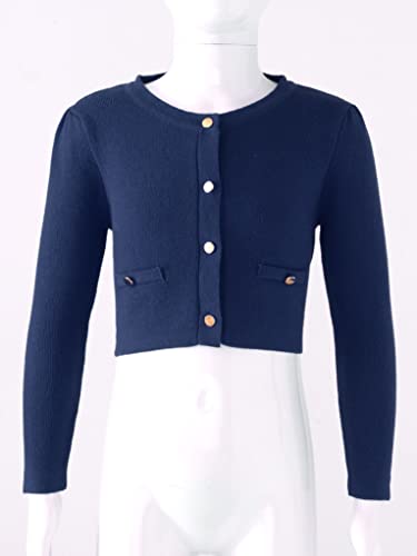 Sholeno Kids Girls Long Sleeve Sweater Button Down Knit Cardigan Solid Color Crochet Cropped Top Dress Coat2