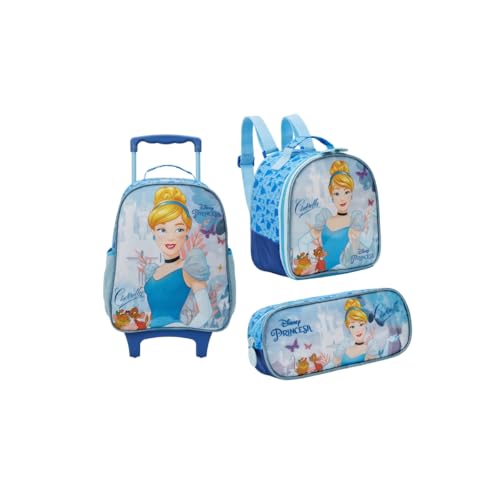 Kit Mochila Com Carrinho Lancheira E Estojo Cinderela 13090