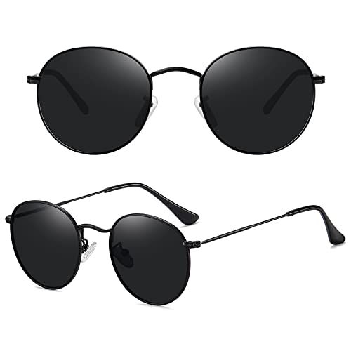 Meetsun Small Round Polarized Sunglasses For Women Men Classic Retro Metal Frame Sun Glasses Uv Protection Black Frame/Grey Lens #TOP1