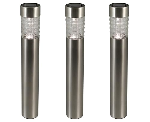 Image of Luxform 3x Solar LED Garden Post Lights Tacoma Silver Path Driveway Lamp 34315