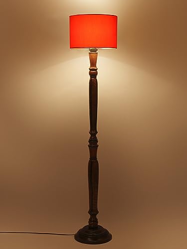 Image of Devansh Orange Cotton Wooden Floor lamp -3