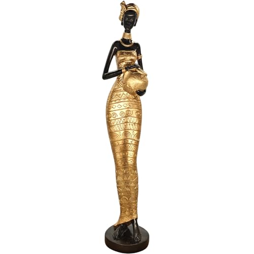 Estatua Africana Decorativa Mujer 16.4" Resina Dorada