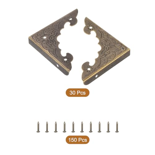 Image of uxcell 30pcs Vintage Corner Protector 1.6 inchx1.5 inchx0.2 inch Decorative Metal Edge Corner Protectors Brackets with Mounting Nails for Box Wooden Case Chest Table Desk Bronze