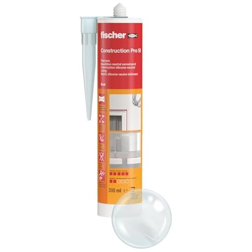fischer 53090 Bausilicon DBSA, geruchsarmes Premium Silikon, wetterfeste Dichtmasse für Innen- & Außenbereich, Kartusche für zahlreiche Anwendungen und Baustoffe, 310 ml, transparent