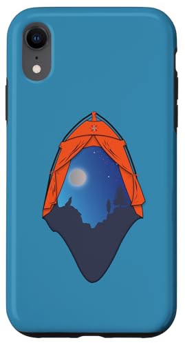 Coque pour iPhone XR Aventure avec des loups au clair de lune et camping pour l'envie de voyager Coque pour iPhone XR Aventure avec des loups au clair de lune et camping pour l'envie de voyager