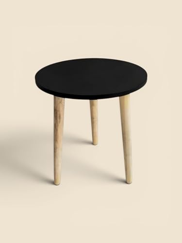 Image of Modern Round Side Table with 3 Wooden Legs, Minimalist End Table /Coffee Table for Living Room, Bedside Nightstand for Bedroom, Balcony & Small Spaces