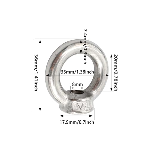 Image of 10PCS M8 Stainless Steel Lifting Eye Nut, Ring Shaped Eye Bolt, 35mm /1.37inch OD