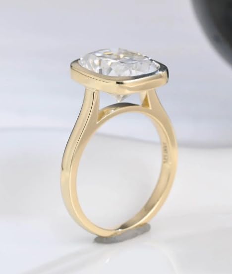 925 Sterling Silver Gold Plated Elongated Cushion Cut CZ Diamond Engagement Ring, Bezel Set Ring, Solitaire Gifted Ring For Her.size 3-12.3