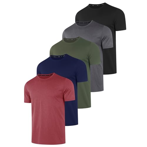 5 Pack Tee Shirt Homme UPF 50+ Anti UV Sport Tshirt Manches Courtes Séchage Rapide Respirant T Shirt Sport Fitness Gym T-Shirt (BUNBAGDGBK L)