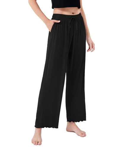 DAVID ARCHY Women Pajama Pants Bamboo Rayon Comfy Cooling Lounge Sleep Flowy Casual Wide Leg Pj Bottom with Pockets 1/2 Pack