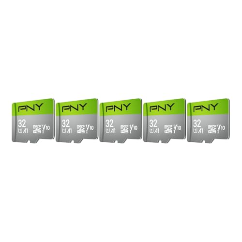 PNY Lot de 5 cartes mémoire flash microSDHC™ classe 10 U1 V10 A1 - Vitesse de lecture rapide, UHS-I, photo Full HD continue, vidéo HD, performance...