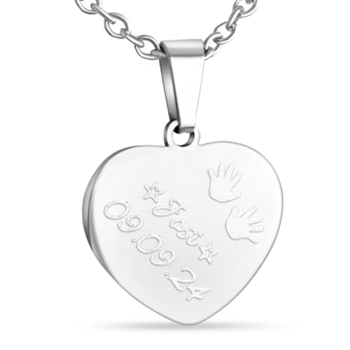Hanessa Herz Kette in Silber – Personalisierte Halskette mit Gravur aus Edelstahl 50–60 cm – Individueller Schmuck für Frauen, Damen & Mädchen – Geschenk zum Geburtstag, Weihnachten & Hochzeitstag