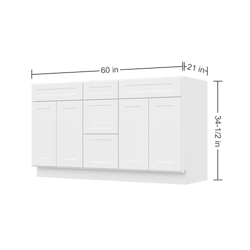 Image of Furinno Shaker One Drawer Stack Bath Vanity Cabinet Without Top, Ready to Assemble, 21 D x 60 W x 34.5 H, White