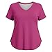 Aniywn Women Oversized Tshirt Summer Plus Size Workout Tops V Neck Short Sleeve Shirt Summer Tunic Side Slit Casual Sport Tee Hot Pink