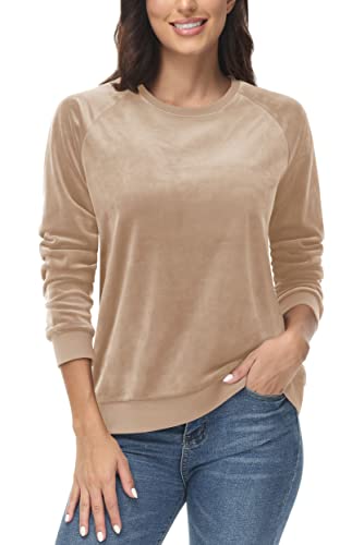 MAGCOMSEN Women's Velour Sweatshirts Crewneck Long Sleeve Casual Pullover Soft Warm Shirts Velvet Tops Winter Fall