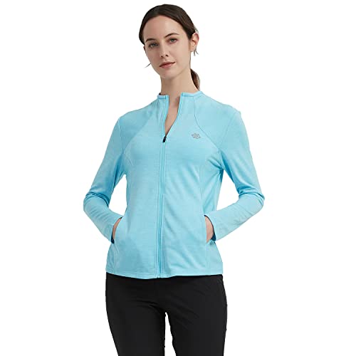 MoFiz Long Sleeve Sports Jacket Stretchy and Comfy Zippered Walking Tops for Women Sky Blue S by MoFiz - Image 2
