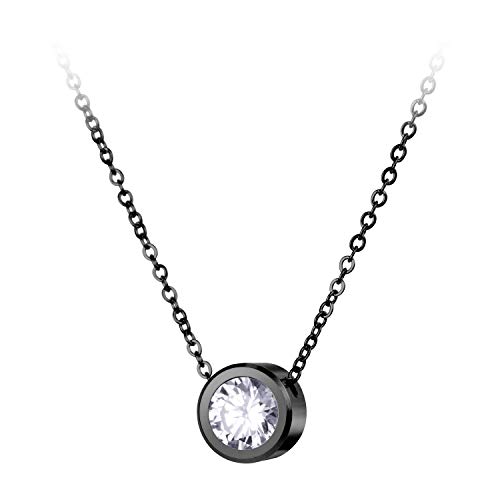 555Jewelry Stainless Steel Round CZ Solitaire Sparkly Bezel Pendant Necklace