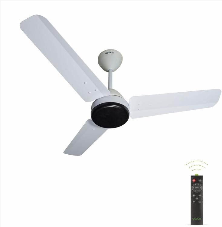 OCECO BLDC Fan 900mm White Energy Saving Ceiling Fan with Remote BEE 5 Star Rated Silent Operation Strong Air Delivery Elegant Finish
