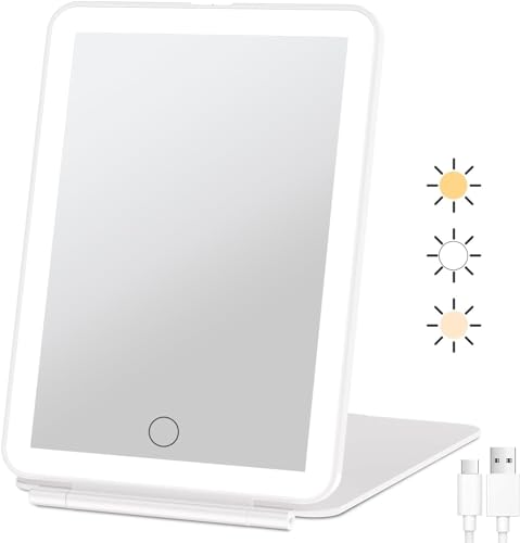 Kosmetikspiegel mit Beleuchtung, Dimmbarer LED, Schminkspiegel mit Beleuchtung, Faltbarer Makeup Spiegel, USB-aufladbar, Tragbarer Reisespiegel, perfekt für Zuhause und Unterwegs.Weiß