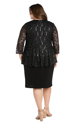 Image of R&M Richards Women's Elegant Sheath Ensemble W /Tiered Glitter Lace Jacket - Formal Evening Wear, Wedding Guest