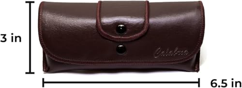 Image of Calabria Double Snap Belt Loop Eyeglass Case PU Leather Brown 3Pack Old School Eye Glasses Pouch Semi-Hard Sunglass Holder