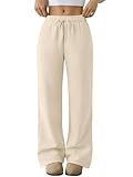 Trendy Queen Womens Sweatpants Baggy Wide Leg Barrel Pants Lounge Comfy Palazzo Joggers with Pockets Beige M