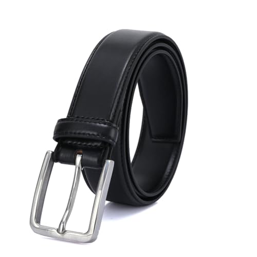 DOSHI Vegan Leather Belt for Men - 1 3/8 Width PVD Polished Chrome Stainless Steel Buckle Formal Mens Dress Belt with Microfiber Strap - Professional 4 Black