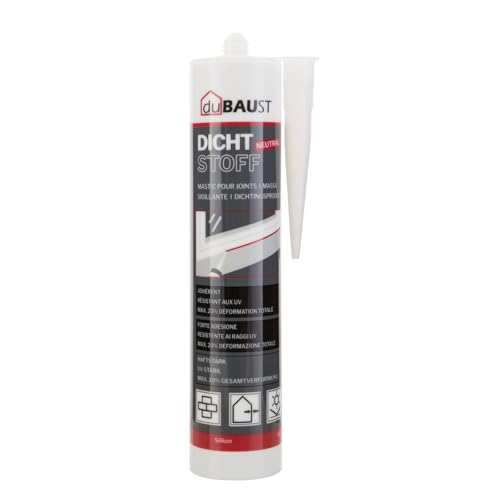 dubaust BAB24 Bausilikon Elastischer 1K Dichtstoff für Innen und Außen UV-stabil Neutral sehr starke Haftung 300ml Kartusche (Transparent 1x)