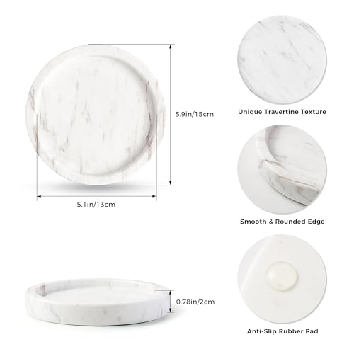 Plateau rond en marbre blanc véritable pour coiffeuse raffinée - 3