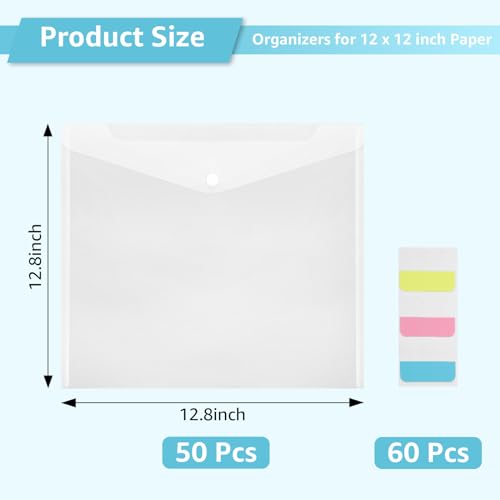 Image of CYEAH 50 Pcs Scrapbook Paper Storage with Buckle Design, 12 x 12 Inch Clear Scrapbook Paper Organizer with 60 Pcs Sticky Index Tabs, Plastic Papers Holder for Holding Scrapbooks Vinyl Files Photo