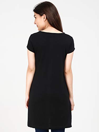 Image of FLEXIMAA Women's Cotton Round Neck Color Block Half Sleeve Long Top