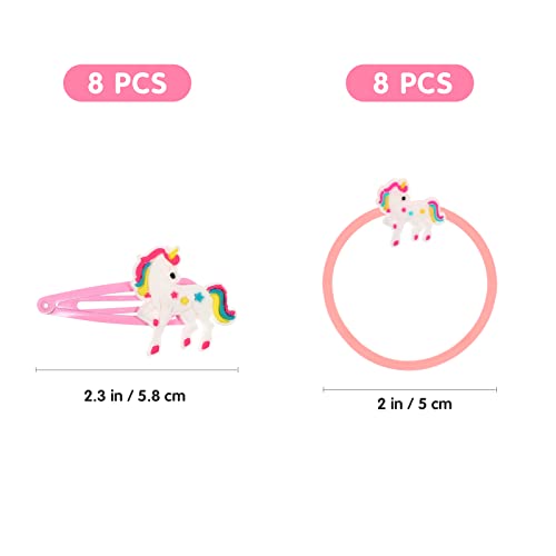 Lurrose 16 stks Eenhoorn Haar Clips Haarspelden Eenhoorn Armband Haar Ties Paardenstaart Houder Haaraccessoires voor Meisjes Vrouwen Maat M - Image 3