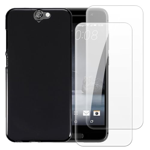 Shantime Case with 2 Pack Screen Protector Combo Compatible with HTC One A9, Shockproof Cover and Tempered Glass Set for Full Body Safety(Black)