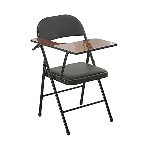 AILILI Light Weight Folding Chair, Stool, Curved Triple Braced Metal Frame, Multifunctional, Home Outdoor, Writing Area Attached, Tablet Chair, Camping Office Chair (Color : Black)