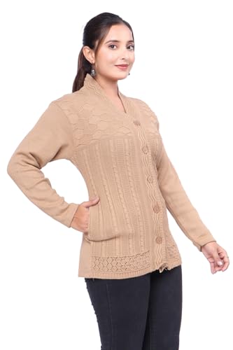 Image of Women Long Chain Design Woolen Winter WEAR Coat Cardigan (DKSELF)
