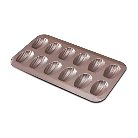 Gurlideo Madeleine Tray Non-Stick Carbon Steel Baking Tin Cake Pan 12 Hole Cake Mould-Golden Cover