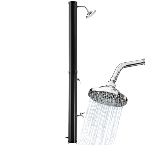 tectake® Solardusche 35 Liter, Gartendusche mit Regenduschkopf und Wasserhahn, warmes Wasser für Garten, als Campingdusche, Pooldusche mit Gartenschlauch-Anschluss, solar Shower Aussendusche - schwarz