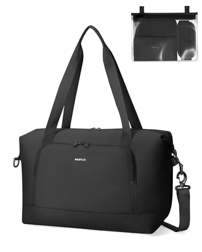 ECOHUB for Ryanair Cabin Bag 40x20x25, Perfect for New Ryanair 40x30x20 Underseat Foldable Travel Duffel Bag, Hand Luggage Holdall Bag with Wet Pocket, Carry on Overnight Weekend for Women Black